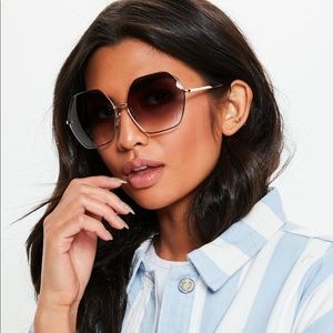 Oversized Hexagon Gold Frame Sunglasses